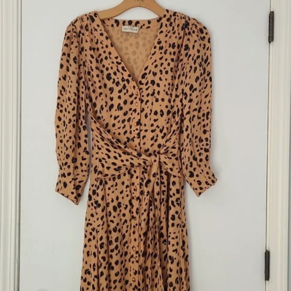 Nicholas Silk Leopard Print Button Down Tie Front… - image 4